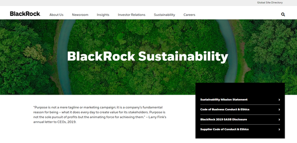 올해부터  ESG 투자를 강조해온 세계 최대 글로벌 자산운용사 블랙록은 석탄산업에 투자를 진행중인 한국전력에 경고장을 보냈다./블랙록 