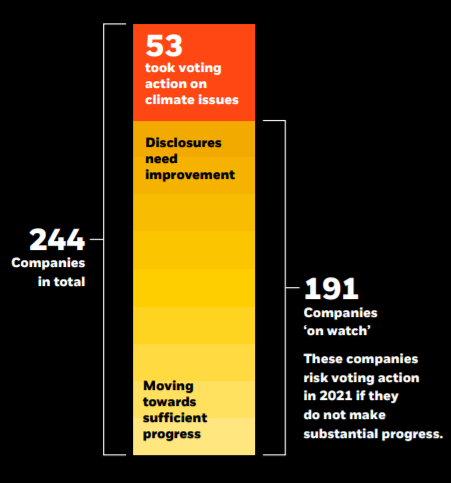 블랙록은 기후변화대응 노력이 부족한 총 244개 기업 중 53개 기업들에게 기후변화 행동에 대한 의결권을 행사했다/블랙록 