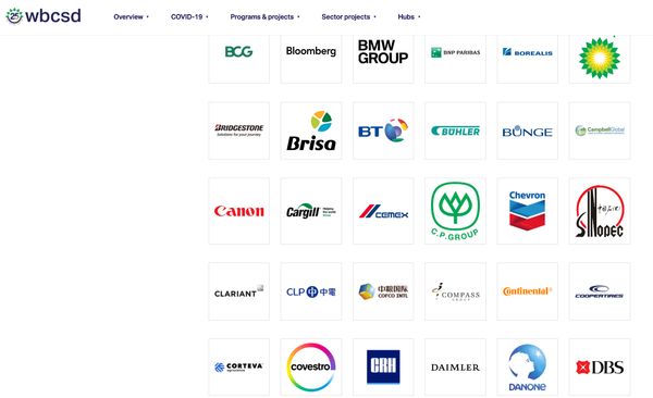 WSCSD는 지속가능발전에 관한 기업의 입장을 대변하는 대표적인 기관이다. BP, 셰브론, 에퀴노르 같은 에너지기업부터 애플, MS같은 IT기업까지 망라한 200개 이상의 글로벌 기업들이 참여하고 있다./WSCSD