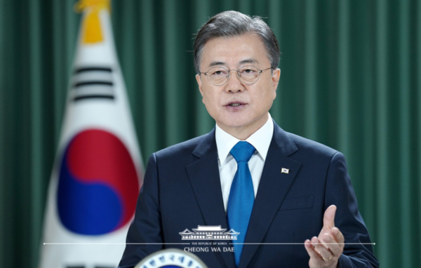 75차 UN 회의에서 문재인 대통령이 연설하고 있다/청와대 홈페이지 캡처