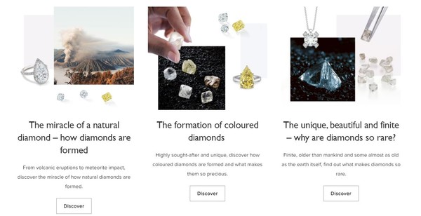 자사 브랜드 홈페이지를 통해 다이아몬드 채굴에서부터 판매까지 모든 공급망 정보를 제공하고 있다/드 비어스