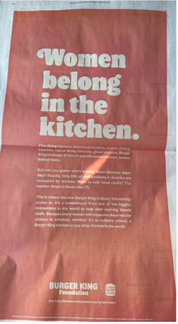 버거킹의 신문광고. 해당 신문은 별다른 이슈가 되지 않았지만, 유독 소셜미디어에서 논란이 컸다.