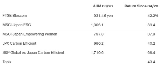 한국의 코스피 지수 같은 일본의 Topix 지수. ESG 테마와 관련된 투자는 대부분 토픽스의 성적에 미치지 못했던 것으로 드러났다. 