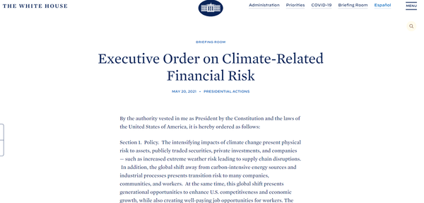 미 행정부의 기후 공시와 관련한 행정명령/ 백악관 홈페이지 캡처