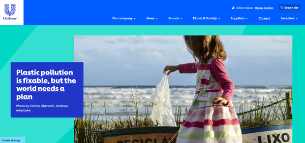 지속가능경영기업의 대명사인 유니레버가 흔들리고 있다. 사진은 플라스틱 오염 이슈 해결을 촉구하는 유니레버 홈페이지. / 유니레버 홈페이지 캡처