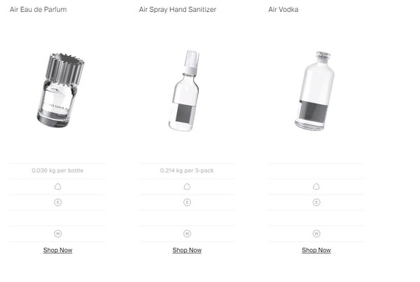 탄소포집으로 생산하는 일상 제품들이 인기를 끌고 있다./ 에어 컴퍼니