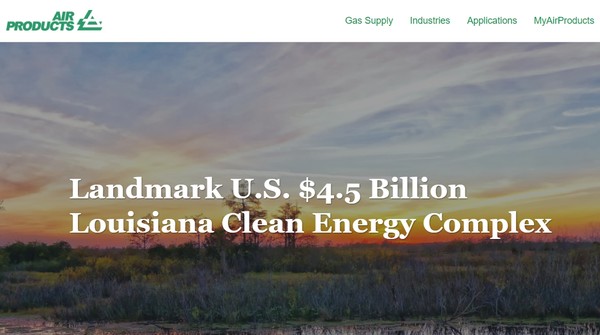 45억 달러짜리 수소공장을 짓는 에어프로덕츠앤케미칼의 홈페이지
