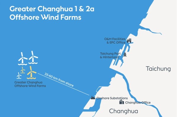 올 여름 산호초 재배 시험을 할 대만의 장화 연안의 풍력터빈 위치/홈페이지