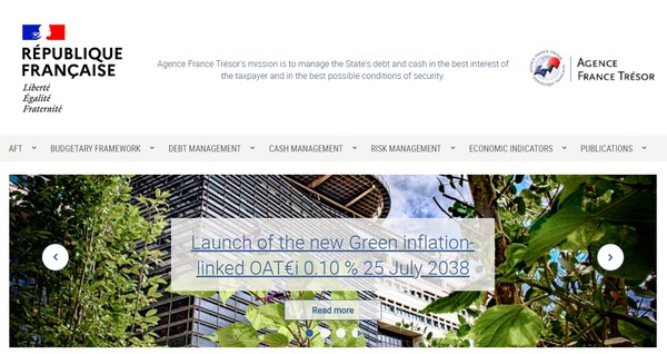 이번에 인플레이션 연동 그린본드를 발행한 프랑스 재무청 홈페이지