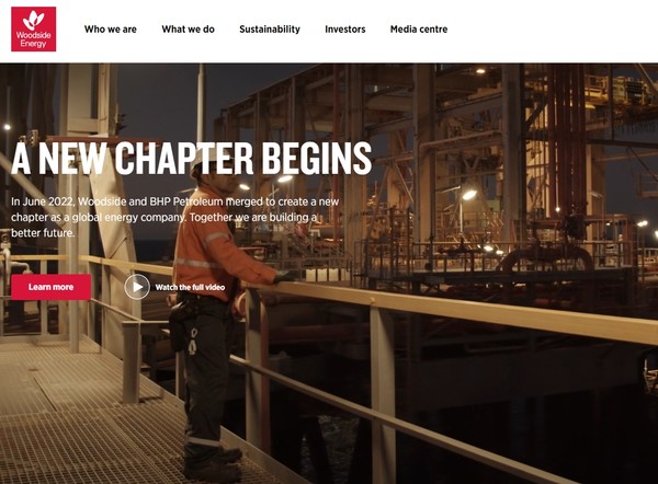 스카버러에서 가스전을 개발하는 우드사이드 에너지는 이번달에 BHP 페트롤륨과 합병했다/홍페이지