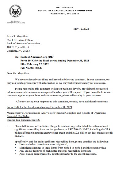SEC가 BoA에 보낸 서신/SEC