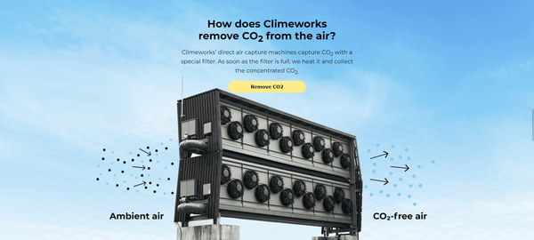 Climeworks의 DAC 방식에 대한 설명. 공기를 고열 필터에 거쳐 이산화탄소를 걸러낸다. /Climeworks