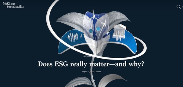 글로벌 컨설팅 회사 맥킨지가 ESG가 중요한 이유에 대해 분석한 내용을 담은 보고서를 발표했다/ 맥킨지