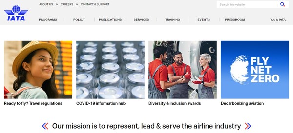 사진은 국제민간항공수송협회(IATA)의 홈페이지