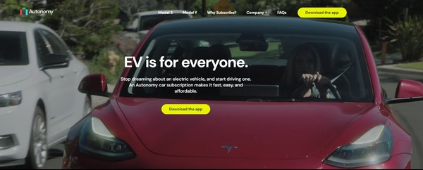 미국의 전기차 구독서비스 스타트업 오토노미의 홈페이지