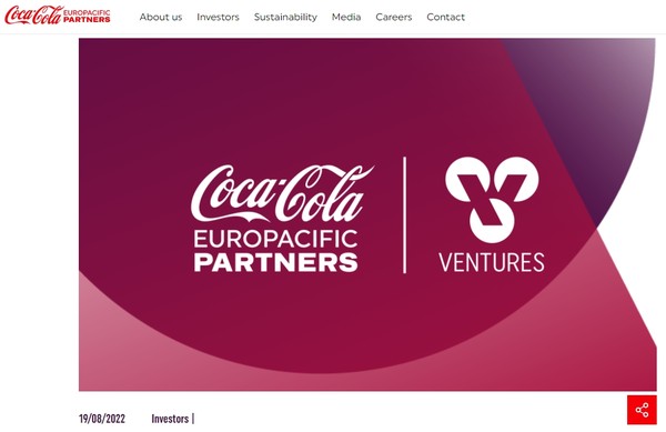 코카콜라유럽태평양파트너의 벤처기업/CCEP 홈페이지