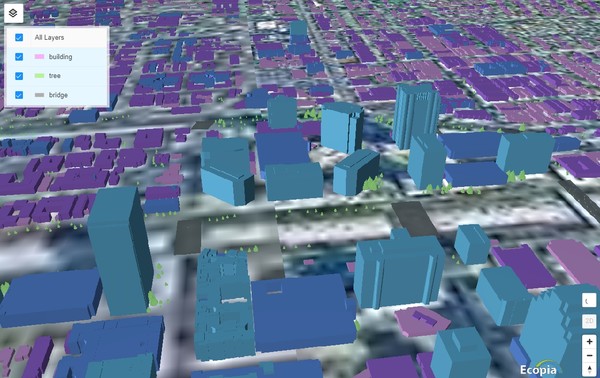 에코피아 AI는 인공지능을 기반으로 항공이미지를 사용해 상위 100개 도시의 정밀 3D 벡터 지도를 만드는 기술을 선보인다/ 에코피아 AI