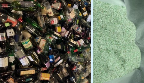 왼쪽 사진의 유리병을 오른쪽 사진의 모래 형태로 만든다. / 글라스 하프 풀 홈페이지