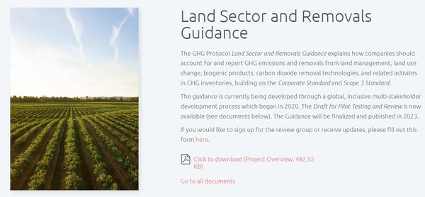 GHG 프로토콜이 발표한 토지 부문 가이드라인. 최종본은 2023년에 발간될 예정이다./GHG 프로토콜 홈페이지