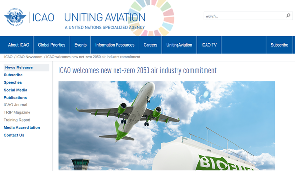 국제민간항공기구에서 2050년 젯제로 목표를 환영하고 나섰다. / ICAO