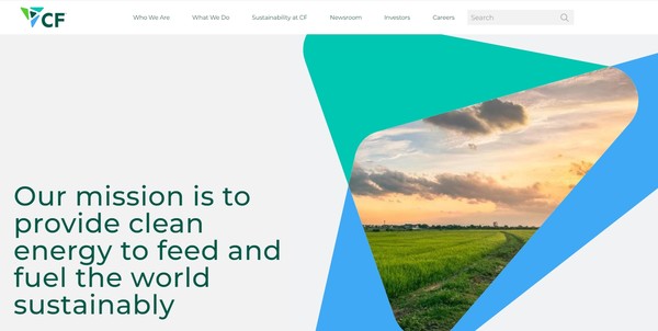 엑손모빌과 탈탄소 사업을 계약한 CF인더스트리 홀딩스의 홈페이지