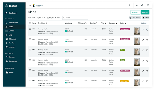 캠비움카본의 트레이스 플랫폼 사진이다. 목재 생산지, 수종, 가격 등 목재의 정보를 쉽게 확인할 수 있다. / 캠비움카본 홈페이지