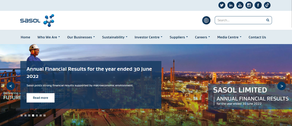 글로벌 석유화학기업인 사솔. 살단하 지역을 그린 수소 허브로 구축한다는 계획을 구상하고 있다./ Sasol