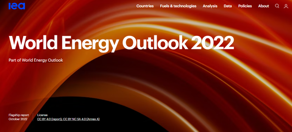 IEA에서 지난 10월 발표한 세계에너지전망 2022 보고서./IEA