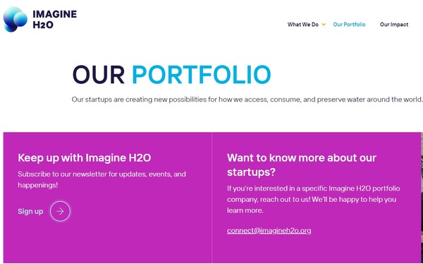 물에 관한 기술을 가진 스타트업들의 인큐베이터인 H2O 홈페이지