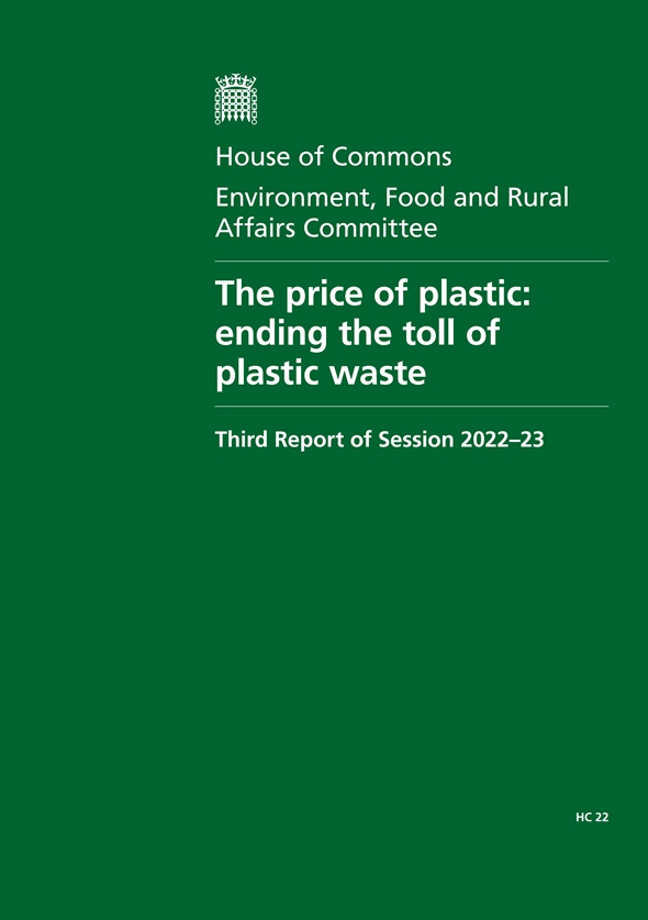 영국 하원 위원회가 지난달 발표한 플라스틱 오염에 관한 보고서 표지