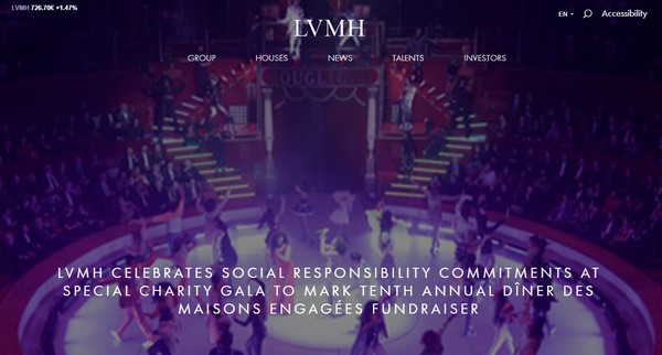 올해 CDP의 기업평가에서 처음으로 트리플 A를 받은 LVMH 홈페이지