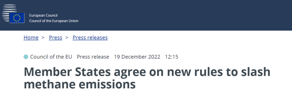 유럽연합 에너지 장관회의에서 메탄 배출 감축을 위한 규제에 지난 19일 합의했다./ EU