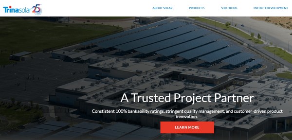  세계 최대 태양광 패널 생산업체인 중국의 트리나 솔라의 홈페이지