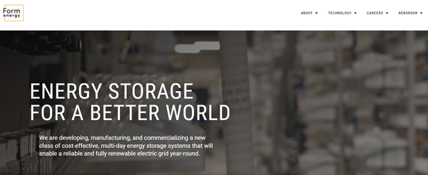 크레디트스위스, 폼 에너지, 카이로스 등 혁신 스타트업의 기술 개발이 진척을 보이고 있다./ Form Energy