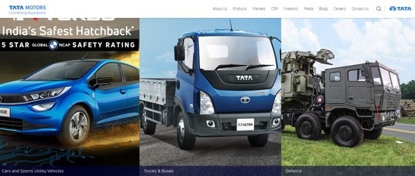 인도 전기차 시장을 주름잡고 있는 타타 모터스의 홈페이지