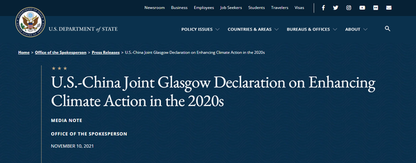 지난 2021년에 열린 COP26 당시의 중국과 미국의 공동 선언. / U.S. Department of State