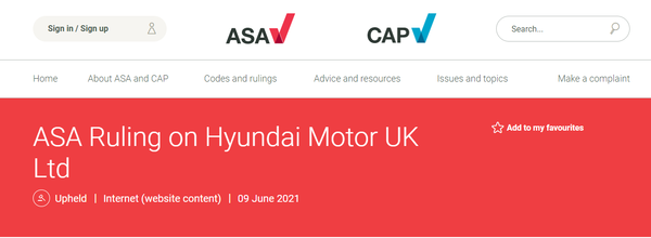 영국 광고심의위원회가 지난 2021년 6월부터 현대차 광고에 대한 조사 결과를 발표했다./ ASA 