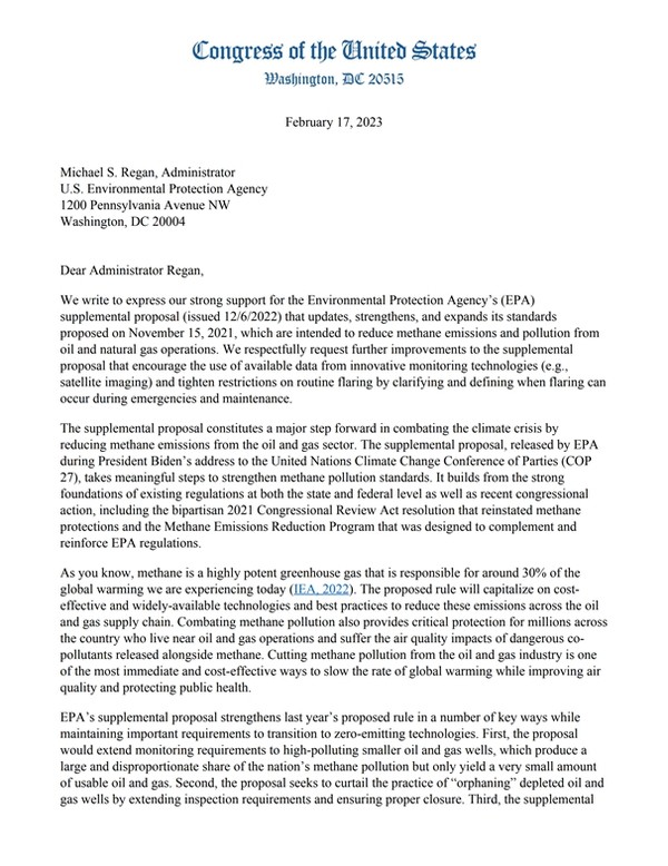  미 민주당 소속 의원 76명이 미 환경청에 보낸 공개서한의 첫 페이지