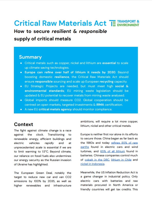   T&E의 핵심 광물 보고서 표지