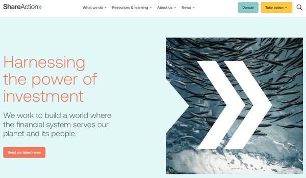 쉐어액션의 홈페이지