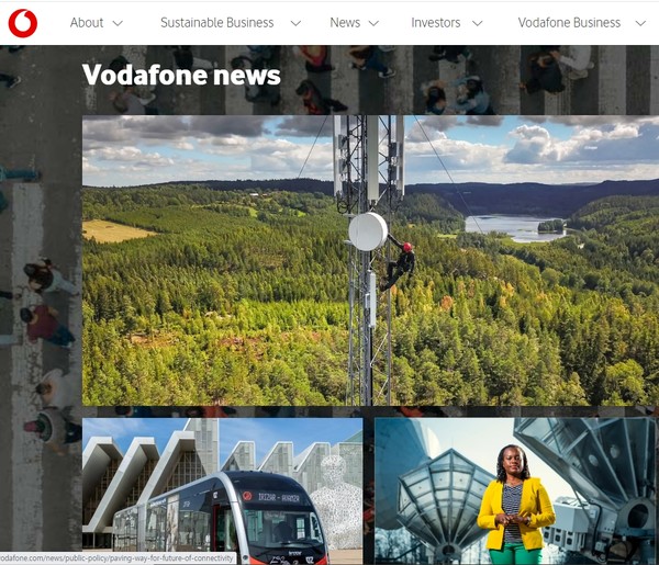 매출액 기준 세계 최대 이동통신사인 보다폰의 홈페이지