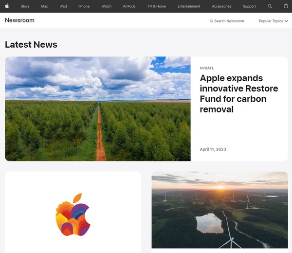 애플 미국 본사의 홈페이지