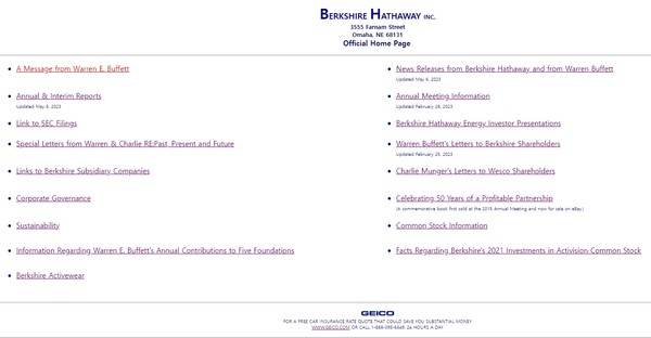   버크셔 해서웨이의 홈페이지