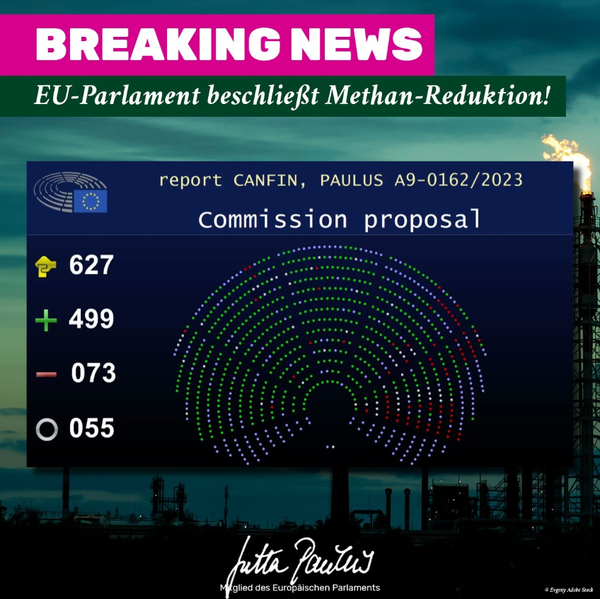 유럽의회(MEP)는 에너지 산업, 특히 화석 연료를 대상으로 하는 메탄 배출에 대한 규제를 강화하기로 결정했다. 찬성 499표 대 반대 73표, 기권 55표로 압도적으로 채택됐다. / 유타 파울루스 의원 트위터
