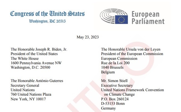 미국ㆍEU 의회에서 지도자들에게 보낸 공동 서한. COP28 알 자베르 의장의 해임을 요구했다./  European Parliamnet