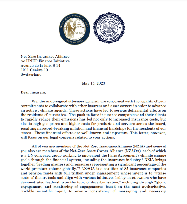23명의 미국 주 법무장관 컨소시엄은 NZIA 회원들에게 그룹의 목표와 요구 사항이 연방 및 주 독점금지법을 위반하는 것으로 보인다는 내용의 서한을 보냈다./ 공화당 주법무장관 컨소시엄