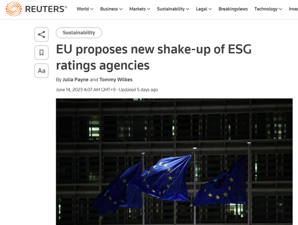 로이터에 보도된 ESG 평가기관에 대한 내용/로이터 캡처