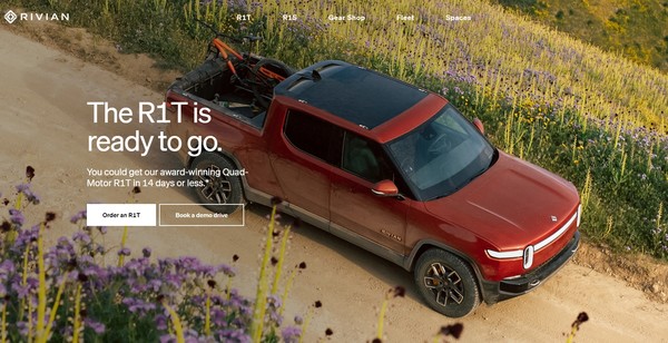 전기차 픽업트럭 제조사인 리비안의 홈페이지