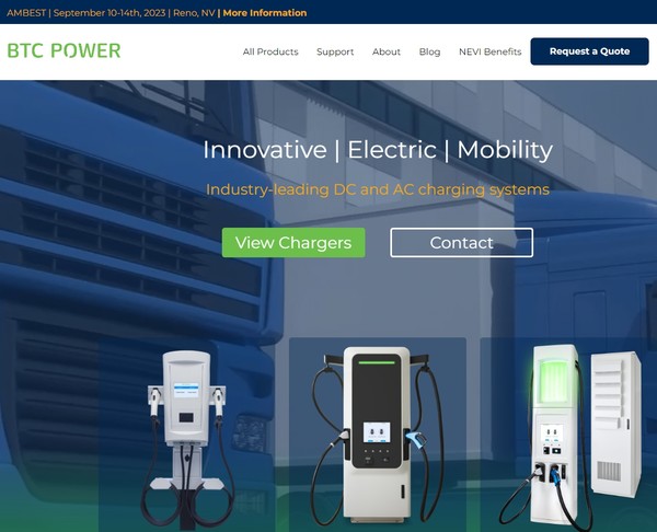  테슬라의 충전방식을 채택한 BTC파워의 홈페이지