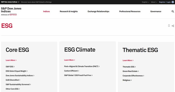 S&P 500 ESG 지수의 홈페이지
